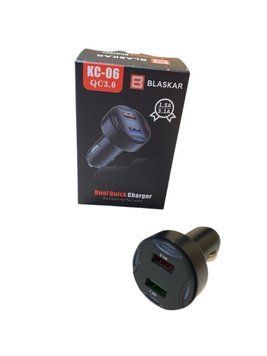 Автомобільна зарядка в прикурювач Blaskar KC-06 Car Charger з 2 юсб із швидкою зарядкою на 3.1А та 1.5А 02175 фото