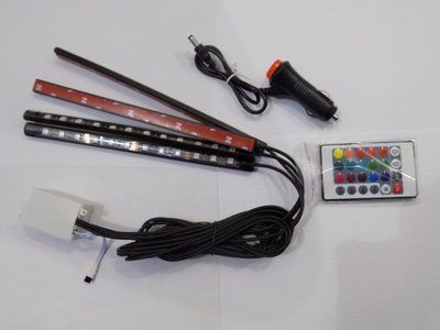 Автомобільна водонепроникна світлодіодна RGB LED підсвічування в салон на 4 стрічки від прикурювача з пультом 01080 фото