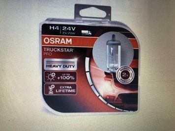 Автомобильная галогенная лампа Osram TRUCKSTAR H4 24V 75\70 W+100% (производство Osram, Германия) H4-24V+100% фото